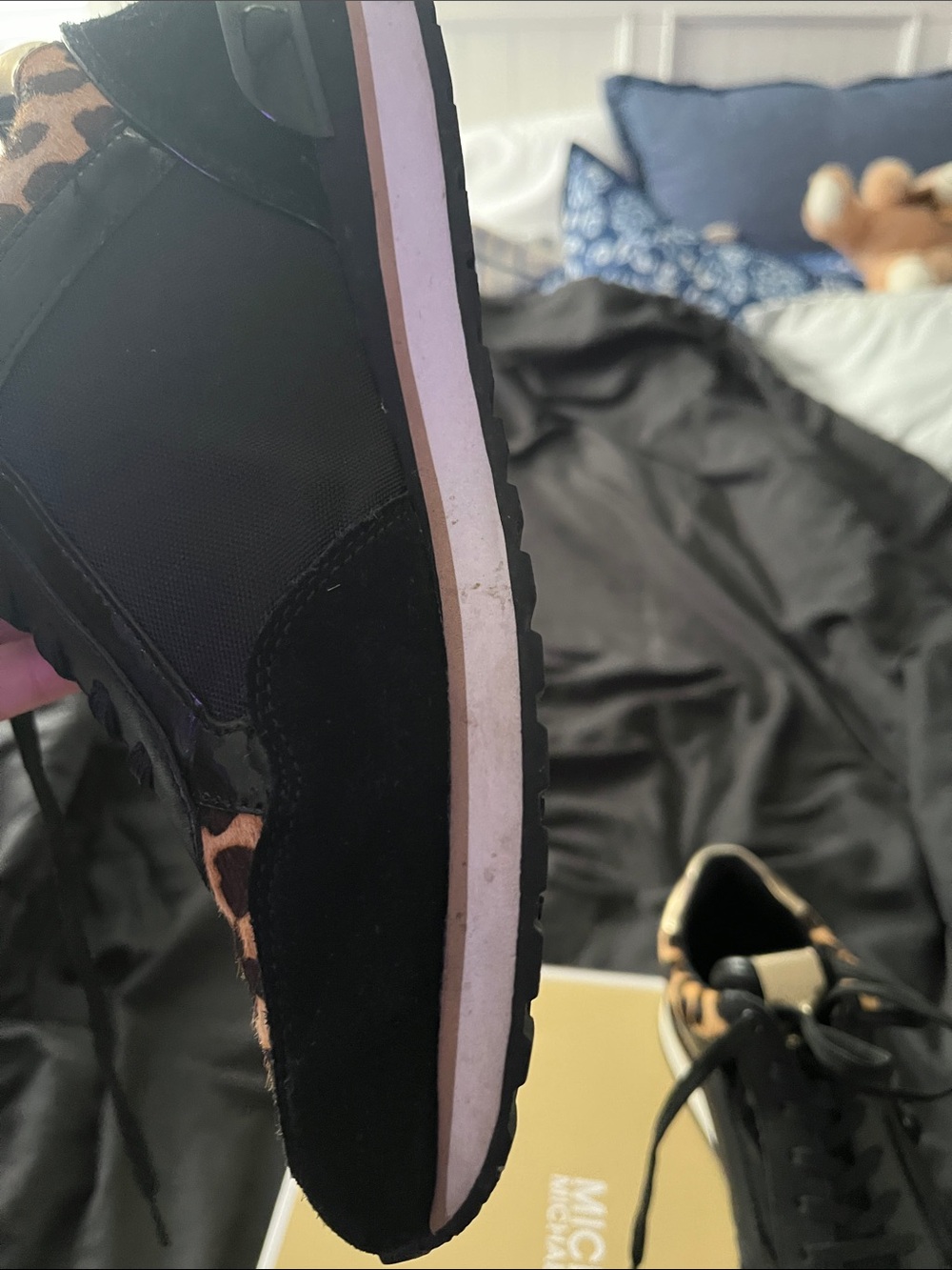 Michael Kors Black and Leopard Print Lace-Up Sneakers - Picture 5 of 7